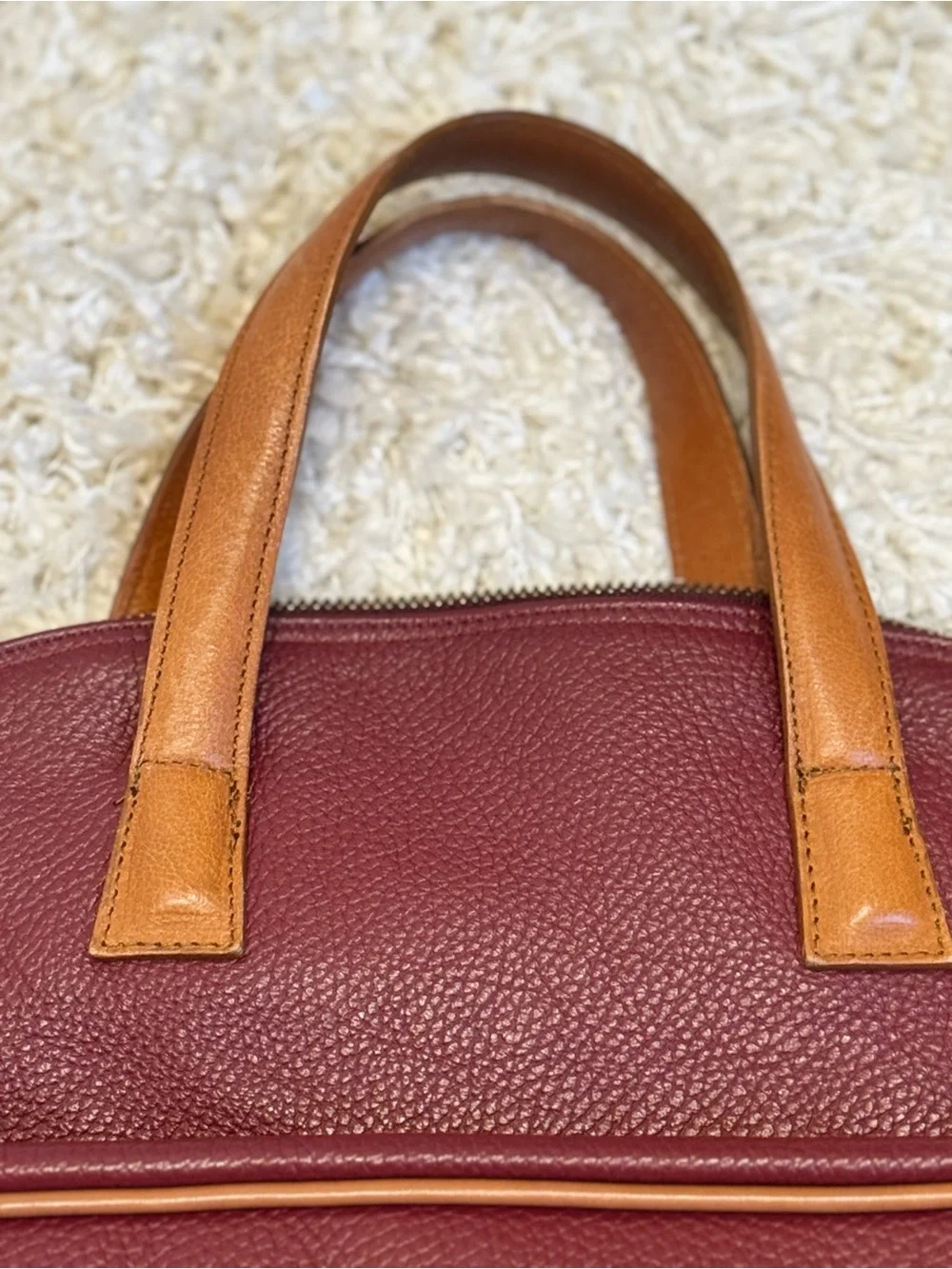 Valentina Burgundy Brown Pebbled Leather Dome Satchel Bag